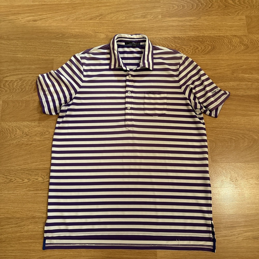 RLX Ralph‎ Lauren Shirt Mens Golf Polo XL Purple/White Striped Performance Polo